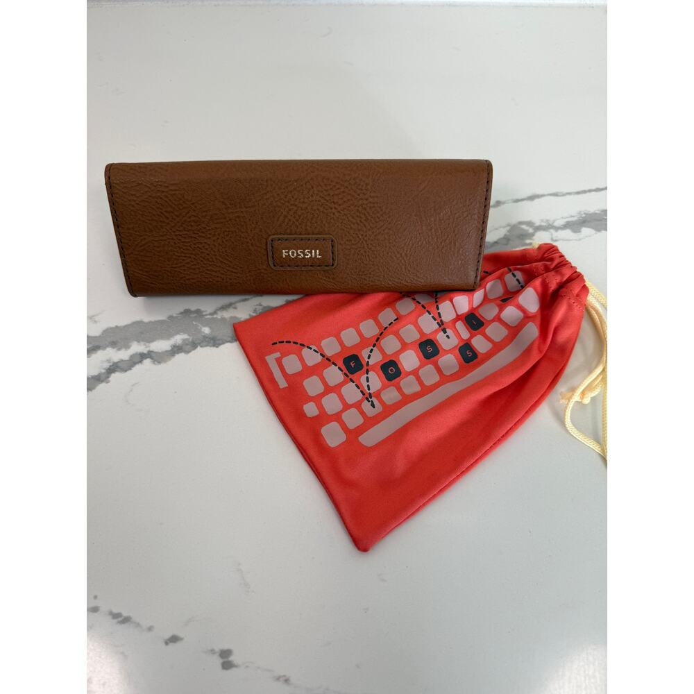Fossil‎ Leather Sunglasses Case with Dustabg Holder Tri-Fold Glasses